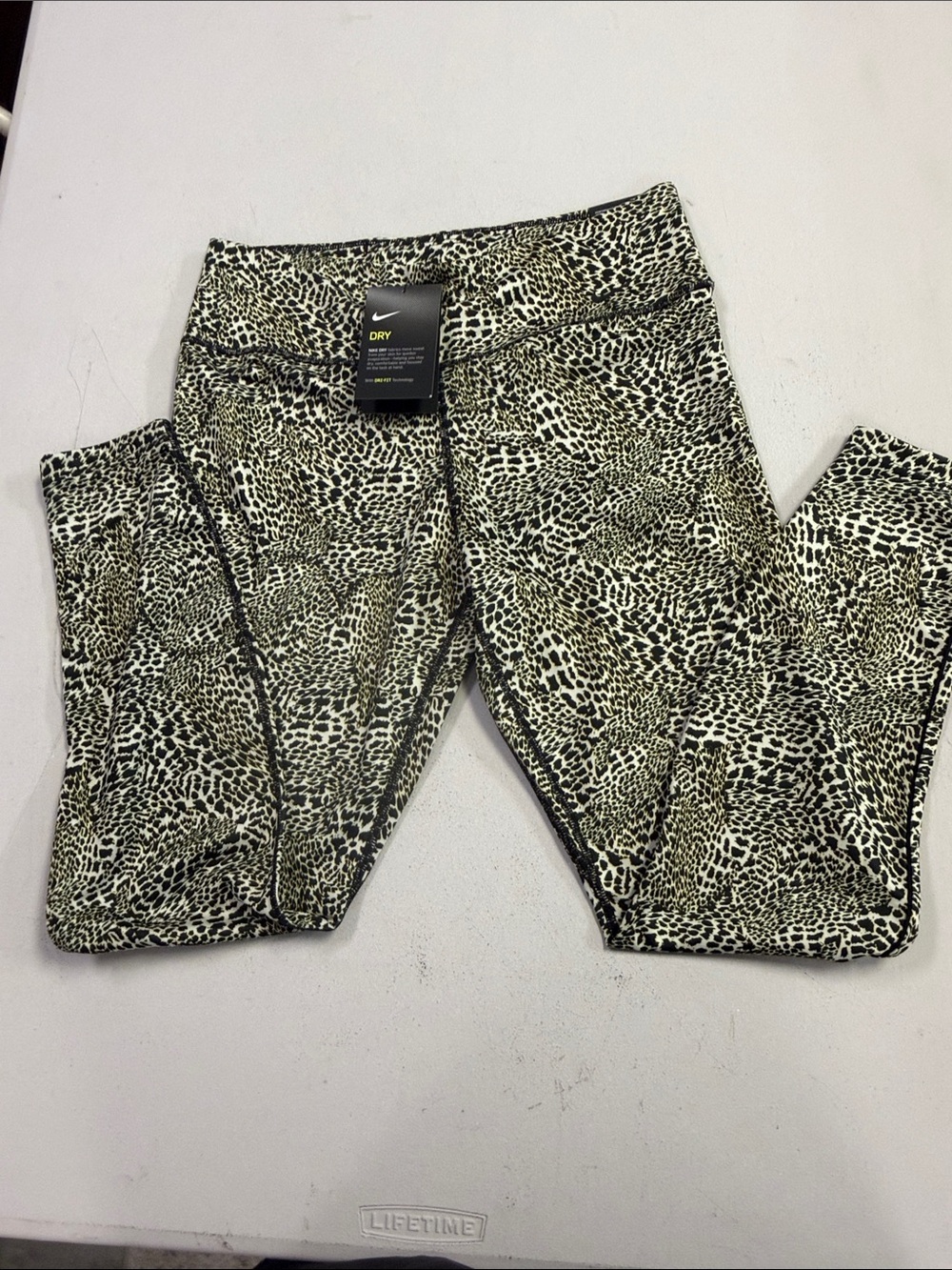 Nike Olive Green & Black Leopard-Print Dri-FIT Leggings Size Large